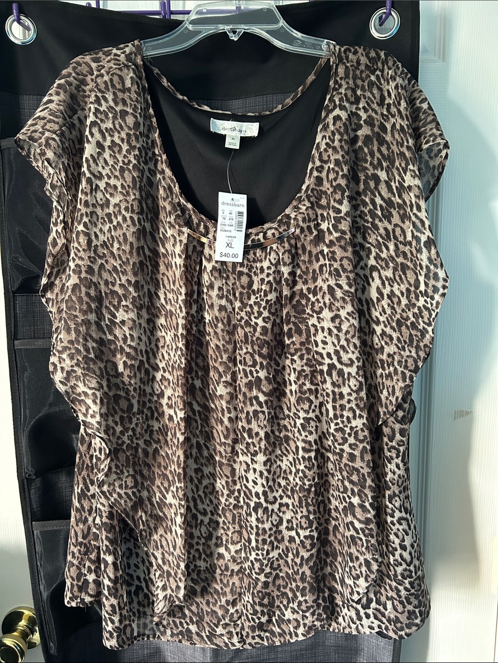 dressbarn Brown Leopard Print Scoop Neck Blouse